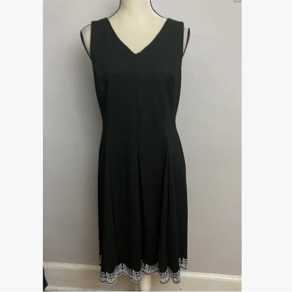 5-6 Talbots black dress fit flare embroidered 10 sleeveless